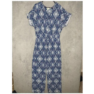 Style & Co womens floral blue geometric short sleeve jumpsuit tie waist 2X